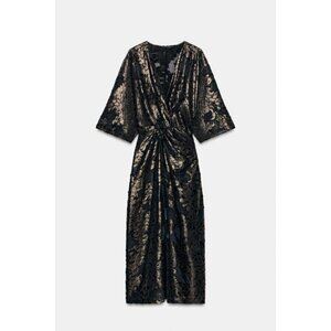 ZARA FOIL DRAPED MIDI DRESS